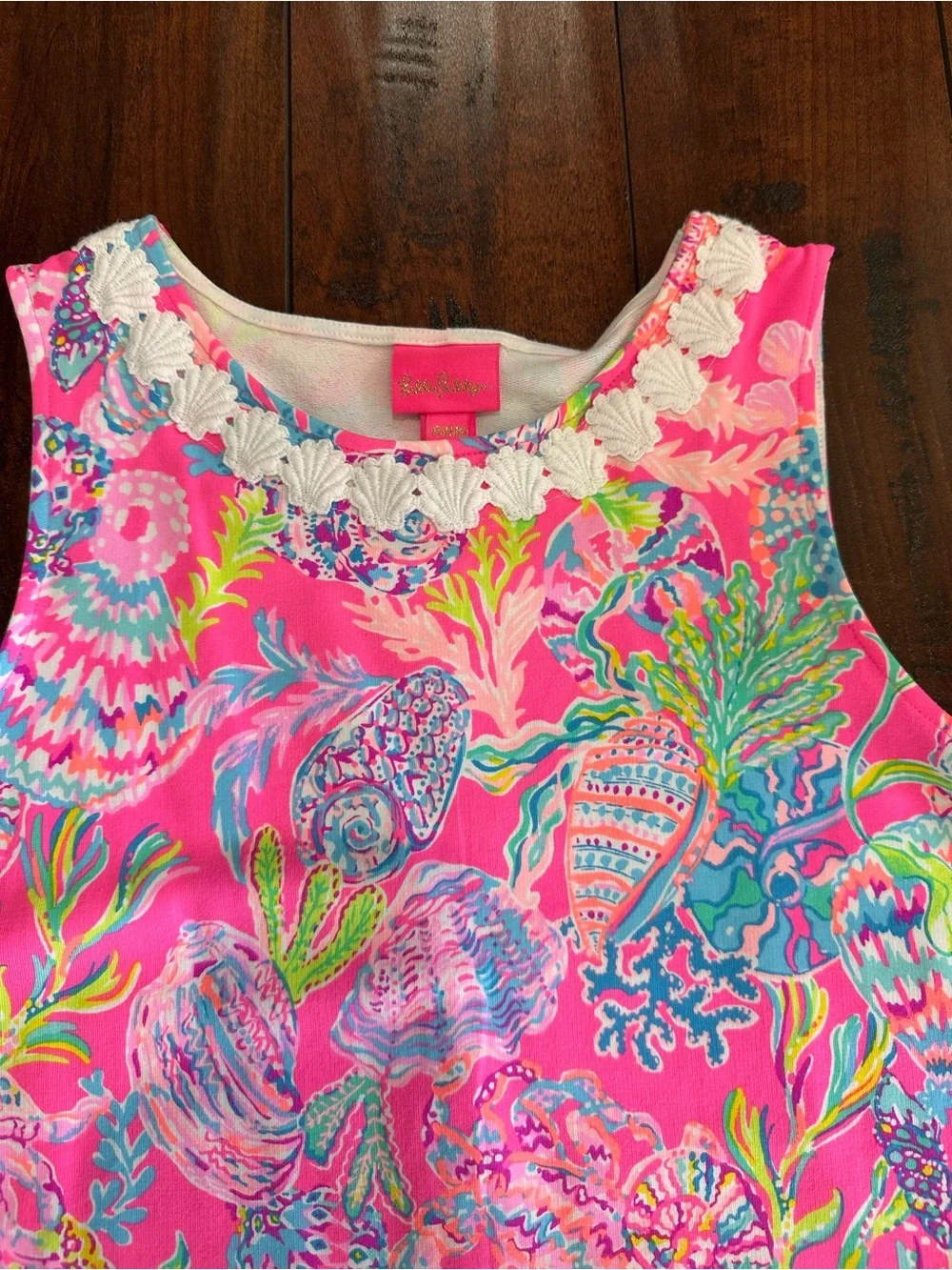 Lilly Pulitzer Girls Pink Stretch Seashell Print Shift Dress Sz XL (12-14)
